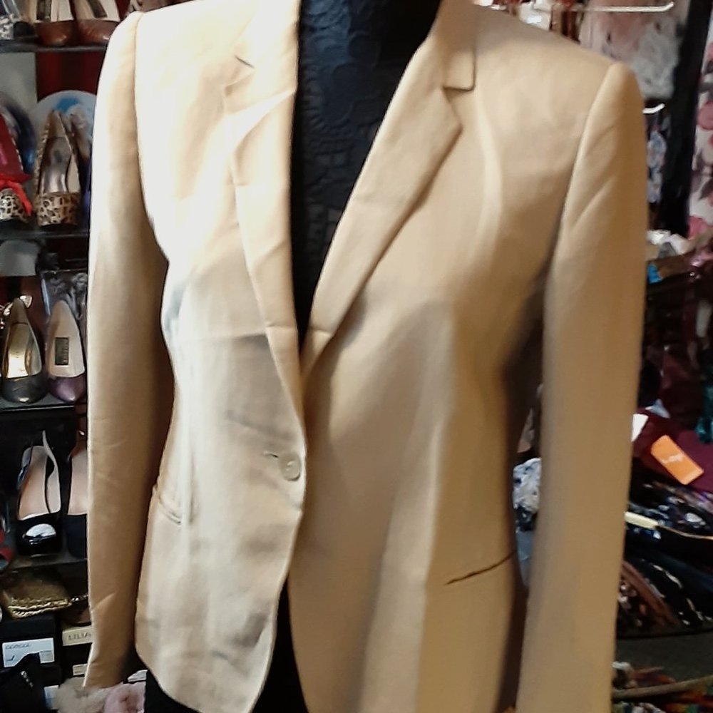 KRIZIA LINEN BLAZER WOMAN'S COUTURE EURO 42 KAIKI TAN ITALY